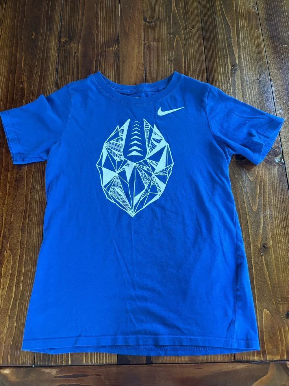Nike Youth Medium Blue Geometric Football Graphic T Shirt Athletic Cotton Tee